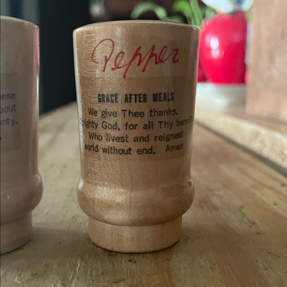Wooden Salt and Pepper Shakers with Grace - Picture 3 of 3